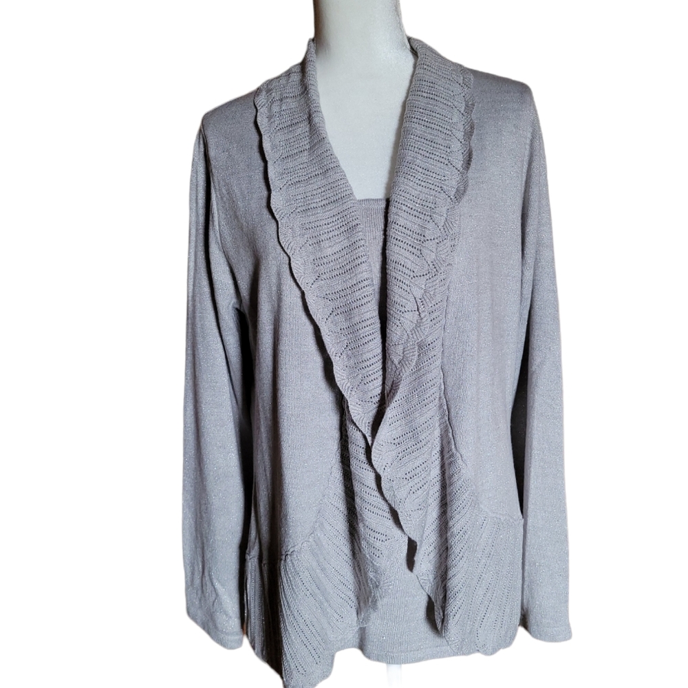 Rebecca Malone Women's Sweater  Shimmery Silver Long Sleeves Sz L
